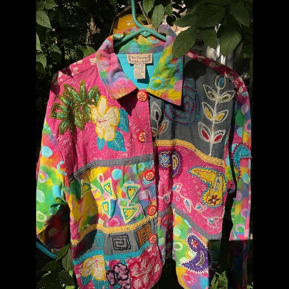 New Direction Vintage Patchwork Hippie, Boho Grandma Art to wear Jacket 14/16 - Picture 2 of 12